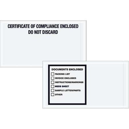 Bondad 6 x 11 in. 2 Mil Poly Clear Certificate of Compliance Enclosed Envelope, 11in. W x 6in. L BO3349880